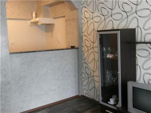 希萨里亚Apartment Bulgaria的带冰箱的厨房和电视。