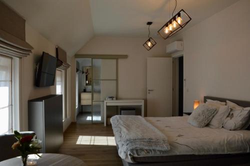通厄伦Hoeve de Sterappel的一间卧室设有一张床和一间客厅。