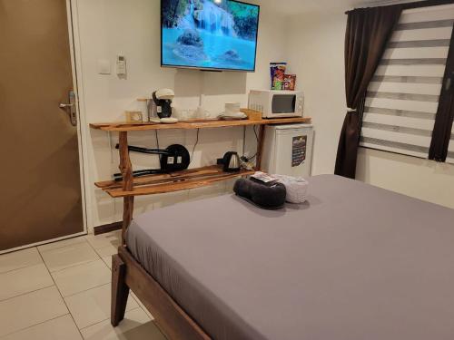 马罗尼河畔圣洛朗Hudace的客房设有两张床和一台墙上的电视。