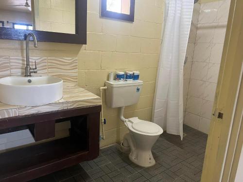 MulifanuaTransit Motel的一间带卫生间和水槽的浴室