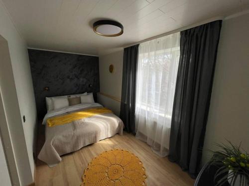 瓦尔加Korter asukohaga Valga Linn的一间卧室设有一张床和一个大窗户