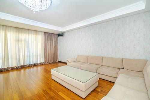 巴库Luxary Home VIP Apartment的带沙发和吊灯的客厅