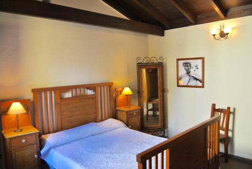 阿古伊梅斯Casa Rural El Cura的一间卧室配有木床和镜子