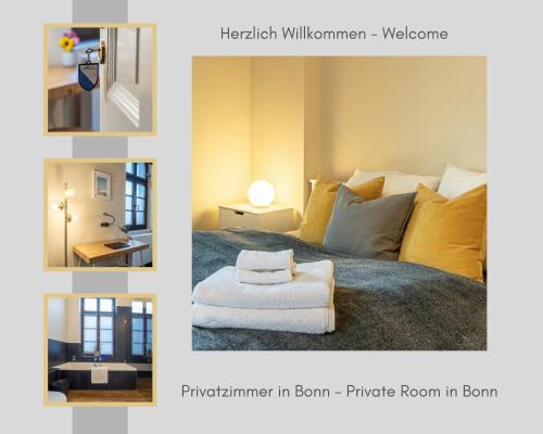 波恩Privatzimmer Haus Schweiz的一张带床的卧室照片拼贴