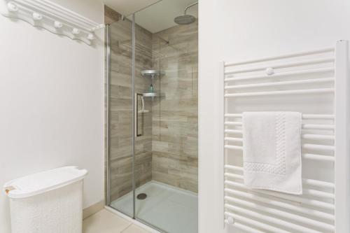 雷恩L'Ivoire - Joli appartement - 1 chambre avec的带淋浴的浴室和玻璃门