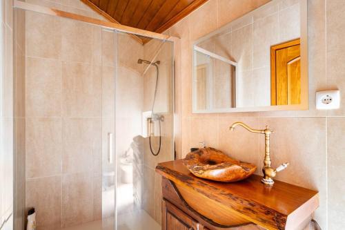 曼瓜尔迪Segredos da Montanha - Mangualde的一间带水槽和淋浴的浴室