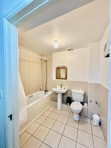 沃特福德Saint Saviour's Apt Waterford的浴室配有卫生间、盥洗盆和浴缸。