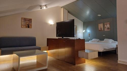 拉瓦克拉圣雅各之路酒店的一间带床和电视的客厅