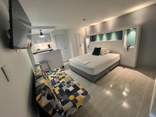 布埃纳文图拉La Casa Blanca Hotel的一间卧室配有一张床和一台电视