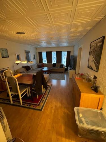 纳尔维克Narvik sentrum的客厅配有沙发和桌子。