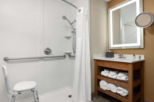 格林斯伯勒格林斯伯勒机场假日酒店的带淋浴和盥洗盆的浴室