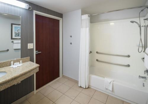 奥斯汀奥斯丁北/帕默大道万怡酒店的带浴缸、水槽和淋浴的浴室