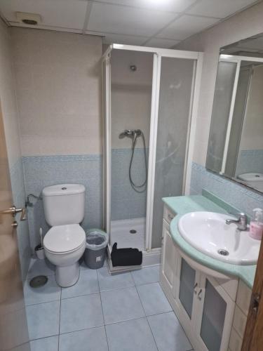 阿利坎特Casa Linda的浴室配有卫生间、淋浴和盥洗盆。