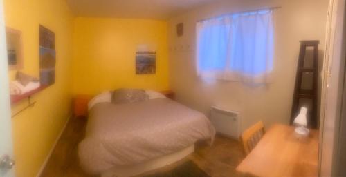七岛市乐塔甘奥贝格国际酒店的一间小卧室,配有床和窗户