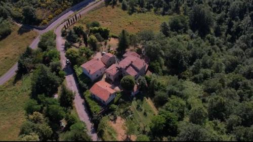 MontieriBorgo Petraio的森林中房屋的空中景观