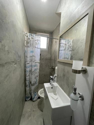 GnjilaneCenter apartment的一间带水槽、卫生间和淋浴的浴室