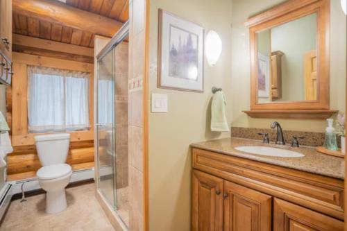 费尔班克斯Tucked Away Timbers的浴室配有卫生间、盥洗盆和淋浴。