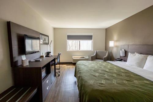 Carrollton卡罗尔顿品质酒店的配有一张床和一张书桌的酒店客房