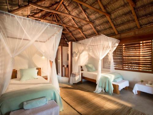 BingaMasumu River Lodge的一间卧室,配有两张床