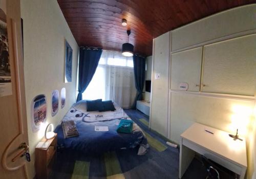 日内瓦Maison des pilotes的一间小卧室,卧室内配有一张床铺