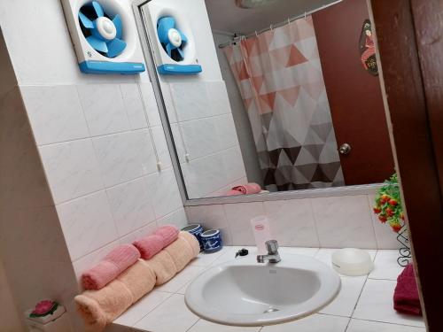 班佩海滨舒适一室公寓的一间带水槽和镜子的浴室
