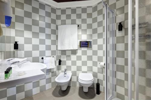 托尔维加塔罗马托尔沃加塔酒店的一间带水槽、卫生间和淋浴的浴室