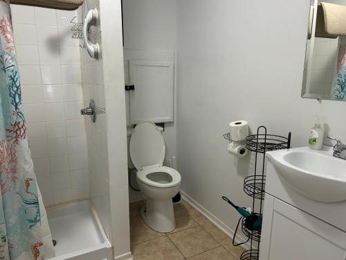 橡树岛Delightful 1 bedroom with free parking!的一间带卫生间和水槽的小浴室