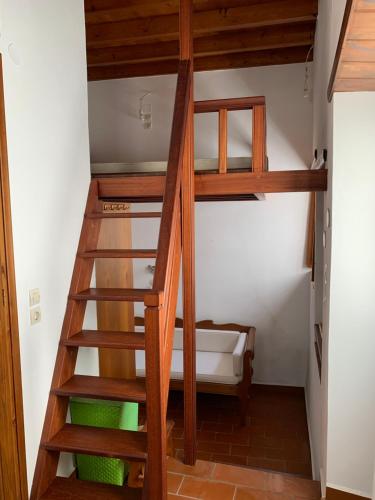 帕特莫斯Σπιτι Χωρα Πατμου的通往客房内双层床的梯子