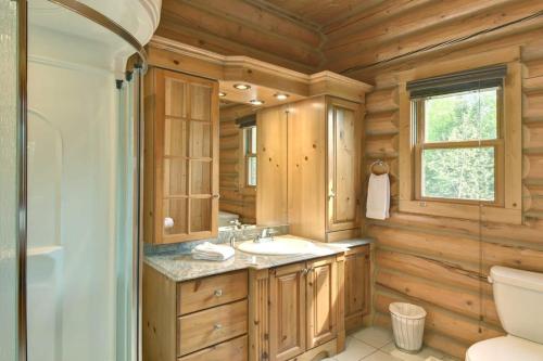 Mille-IslesLe Cerf #40的木制浴室设有水槽和卫生间