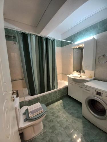 雅典A V G E R I N O S Athens的浴室配有卫生间、盥洗盆和洗衣机。