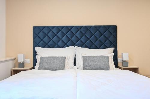 比奥格勒·纳·莫鲁Šangulin Palace V的一张带蓝色床头板和两个枕头的大床