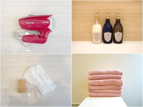 熊本YOUR ROOM Kyomachi Vacation STAY 1321的四张不同的毛巾和葡萄酒图片