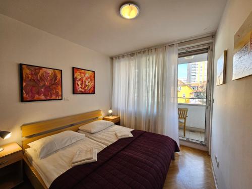 卢布尔雅那Apartment Irena Tour As Ljubljana的一间卧室设有一张大床和一个窗户。