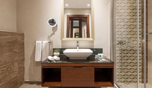 伊斯坦布尔Elite World Grand Istanbul Basın Ekspres的一间带水槽和淋浴的浴室