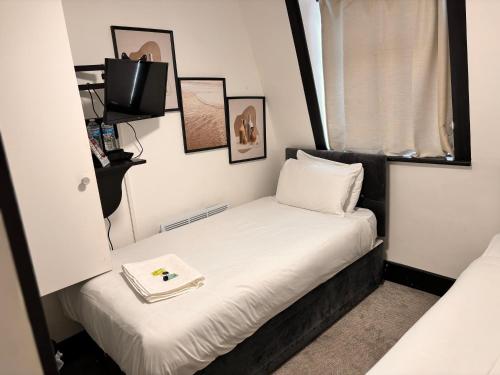 伦敦Ivy House Hotel的小房间设有两张床和电视