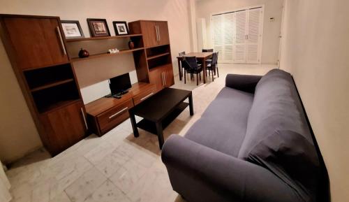 塞维利亚APARTAMENTO TRIANA的带沙发的客厅和用餐室