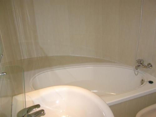 塞维利亚APARTAMENTO TRIANA的浴室配有白色浴缸及水槽