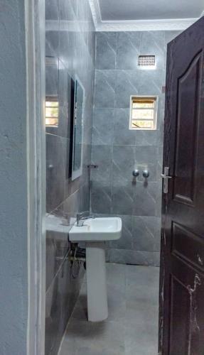 利文斯顿Scolt Apartments Livingstone的一间带水槽和镜子的浴室