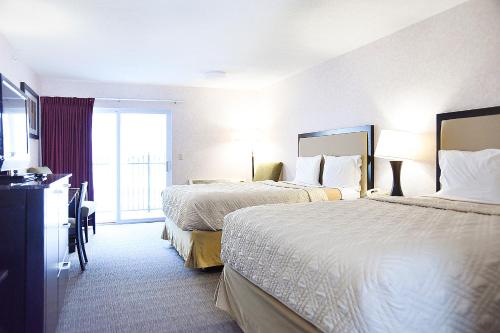 爱达荷斯普林斯Argo Inn and Suites的酒店客房设有两张床和窗户。