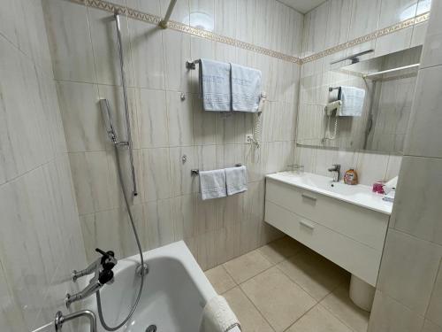 蓬泰特雷萨戴尔索尔加尼别墅的带淋浴、浴缸和盥洗盆的浴室