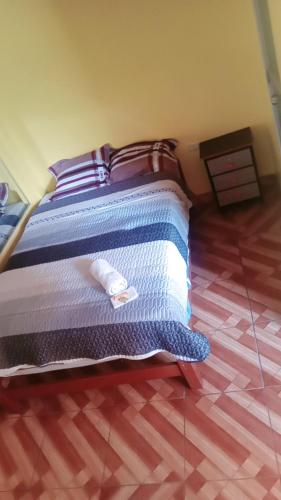 阿亚库乔Hospedaje PARAISO的卧室里一张带毛巾的床