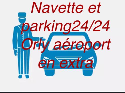 阿蒂斯蒙斯F2 4 pers 2lits proche 5 min aéroport Orly Chez Sandro et Abby的在停车场城市适配器上读波浪的标志