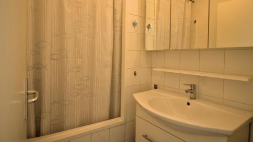 勒格罗-迪鲁瓦Residence Ulysse Port Camargue的带淋浴和盥洗盆的浴室