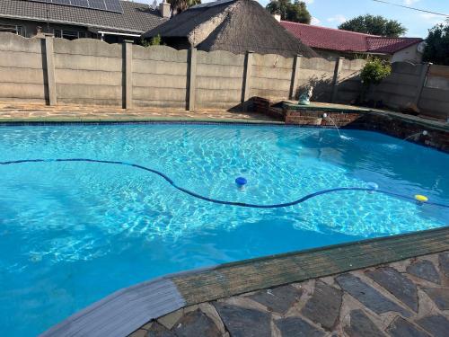 阿尔伯顿House 210 holiday rentals的庭院里的一个蓝色海水游泳池