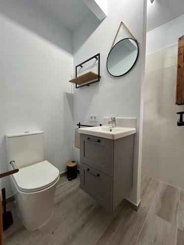 CarratracaEl bufon de la corte的一间带卫生间、水槽和镜子的浴室