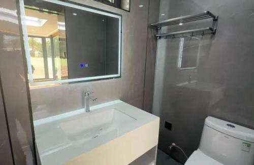 Kosmo-Montenegro的一间带水槽和卫生间的浴室以及窗户。