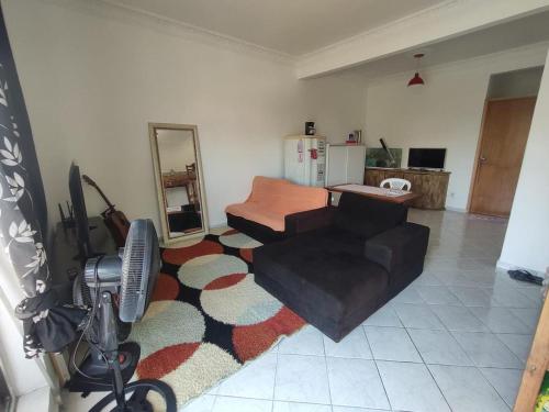 桑托斯Residência RCA13的带沙发和镜子的客厅