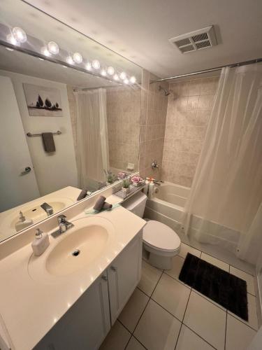 多伦多Downtown Toronto Suite By The Lake的白色的浴室设有水槽和卫生间。