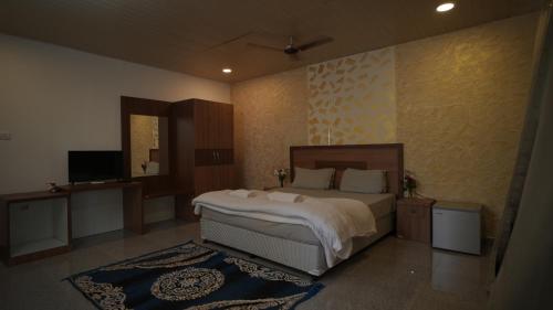 帕罗林Patnem Palm Garden的一间卧室配有一张大床和电视