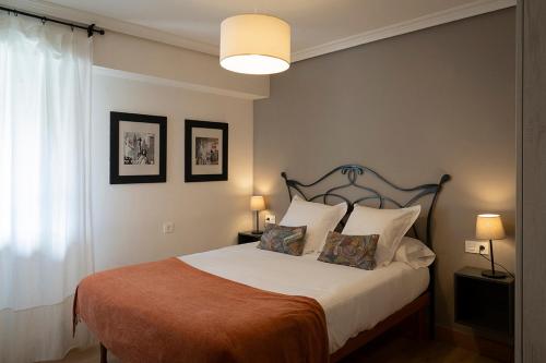 安多阿因Casa Rural Oroimena的一间卧室配有一张大床和两个枕头
